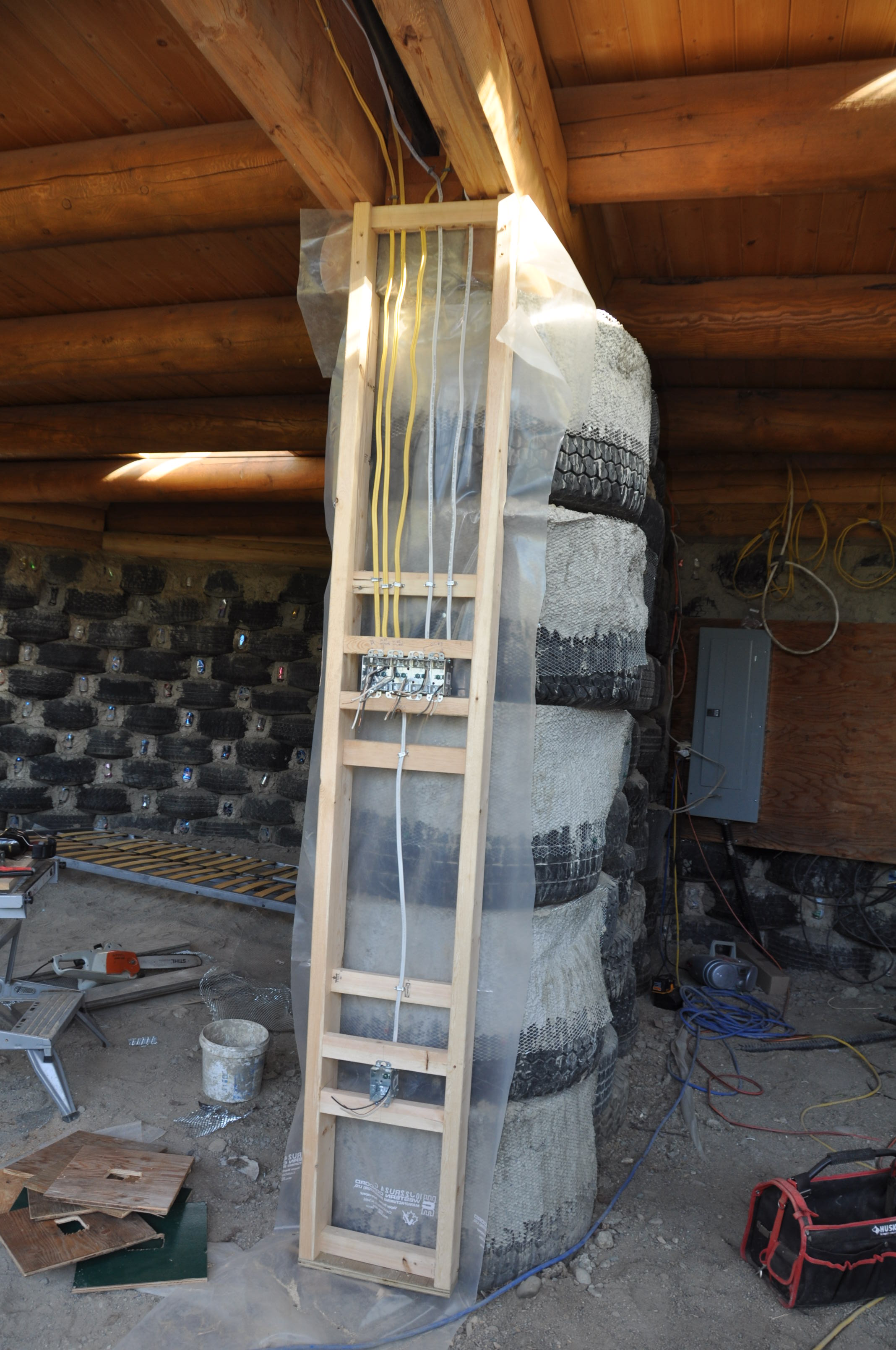 Electrical Rough-In Wiring of Earthship Tire Walls